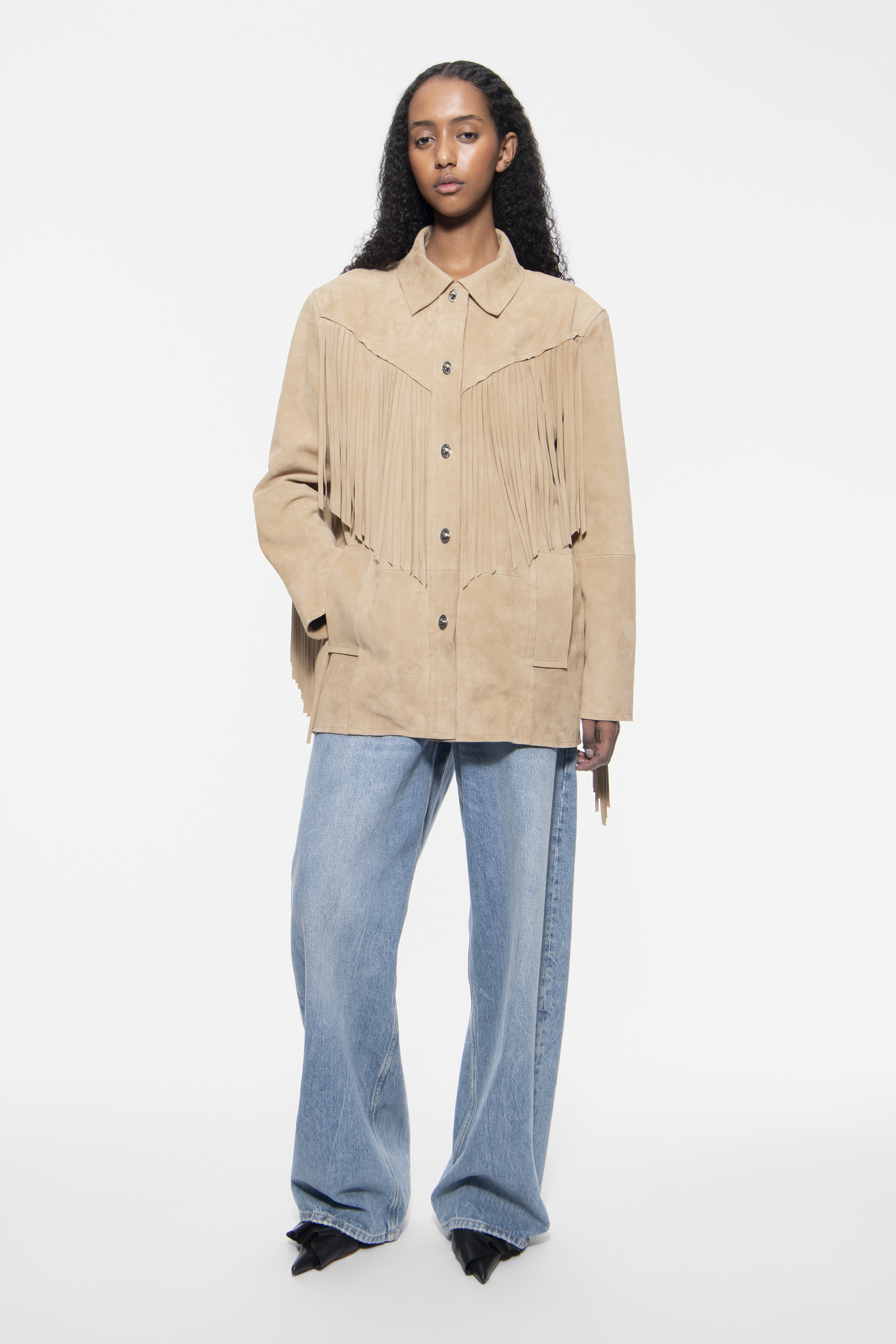 STAND STUDIO | Estee Fringe Jacket - Goat Suede - Sand - Womens