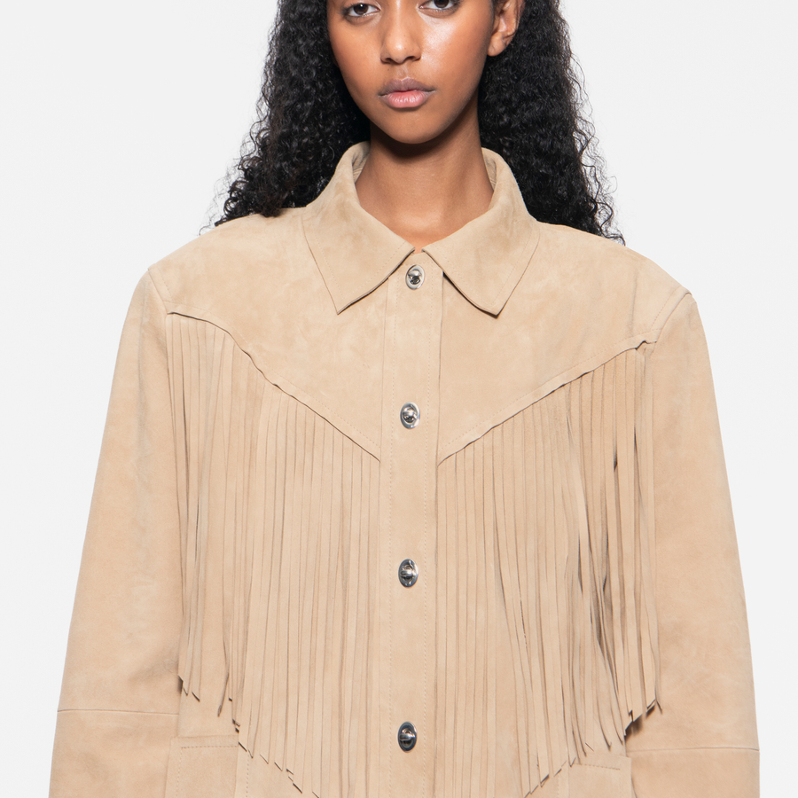 STAND STUDIO | Estee Fringe Jacket - Goat Suede - Sand - Womens