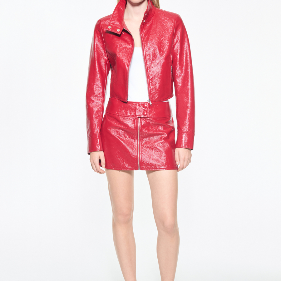 JEKE-DG Women's Full Zip Short Moto Biker Coat Crew Neck