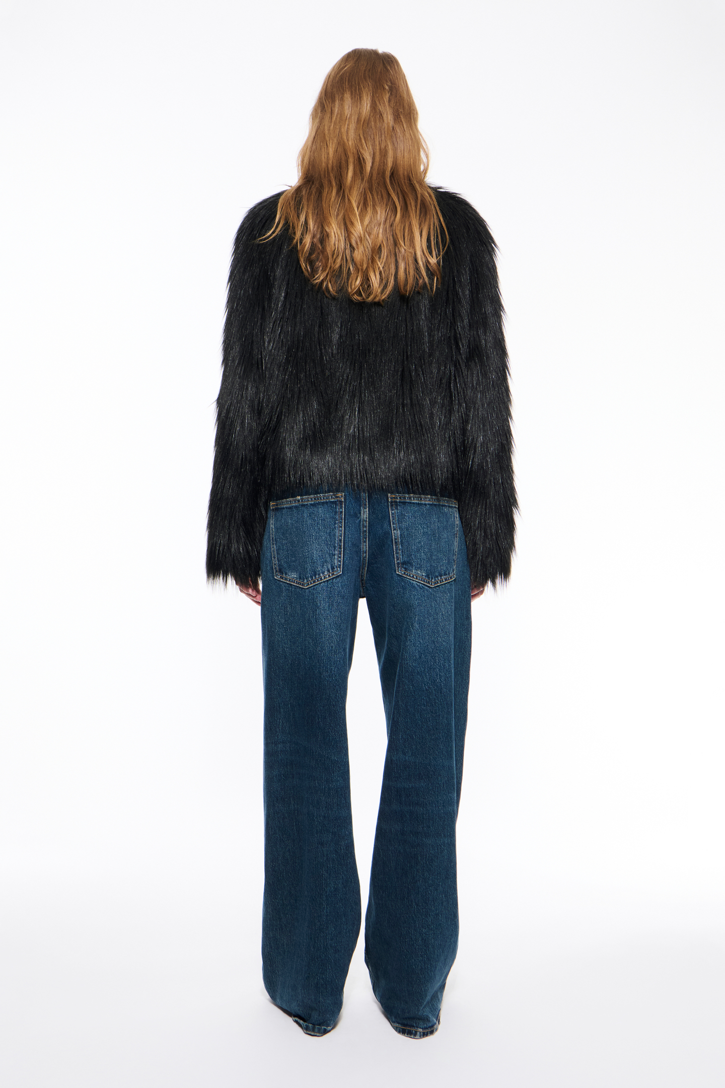 STAND STUDIO | Sadie Cropped Jacket - Soft Faux Fur - Black