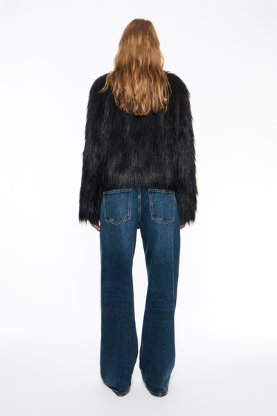 STAND STUDIO | Sadie Cropped Jacket - Soft Faux Fur - Black