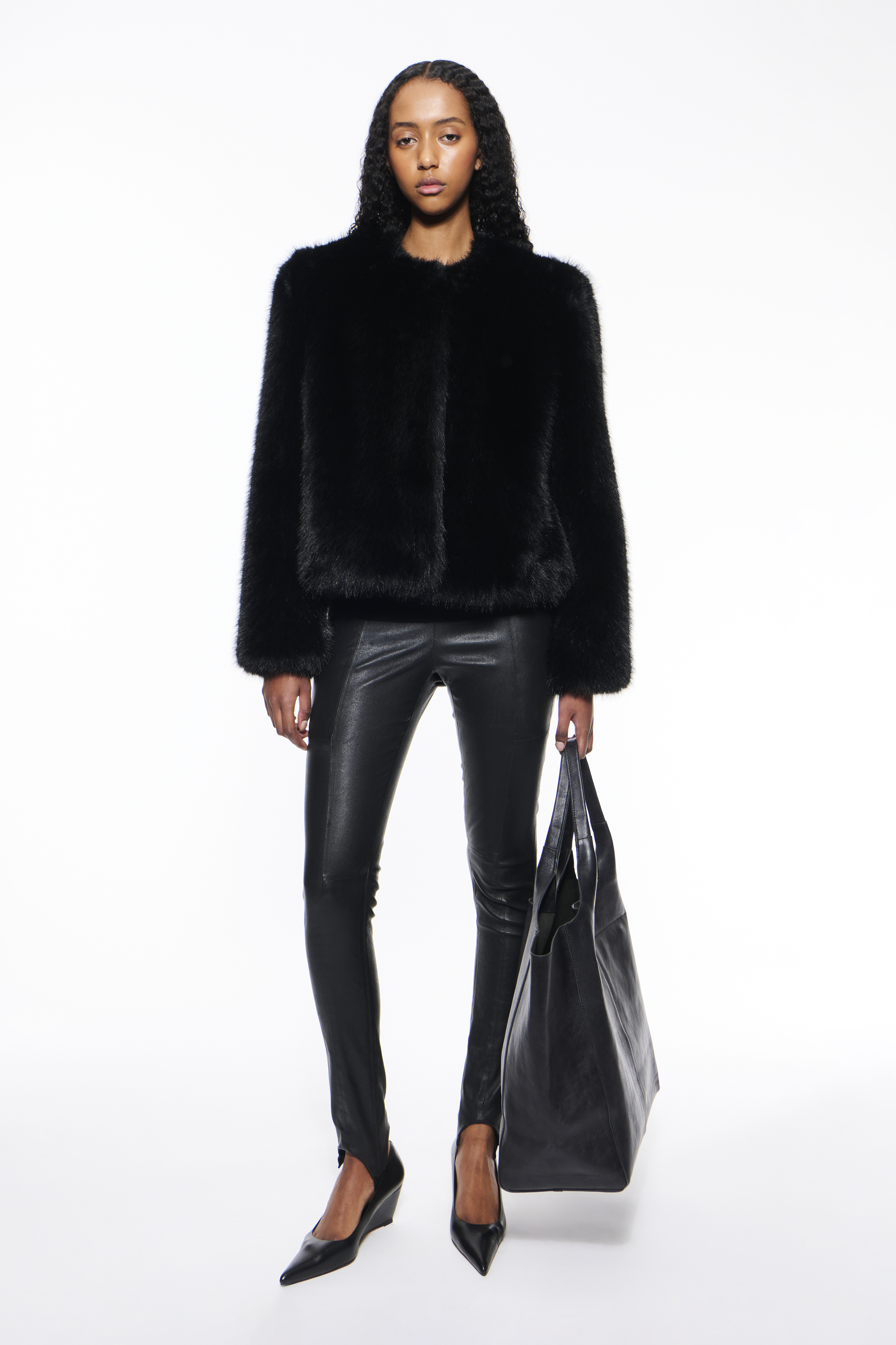 STAND STUDIO | Sadie Cropped Jacket - Soft Faux Fur - Black