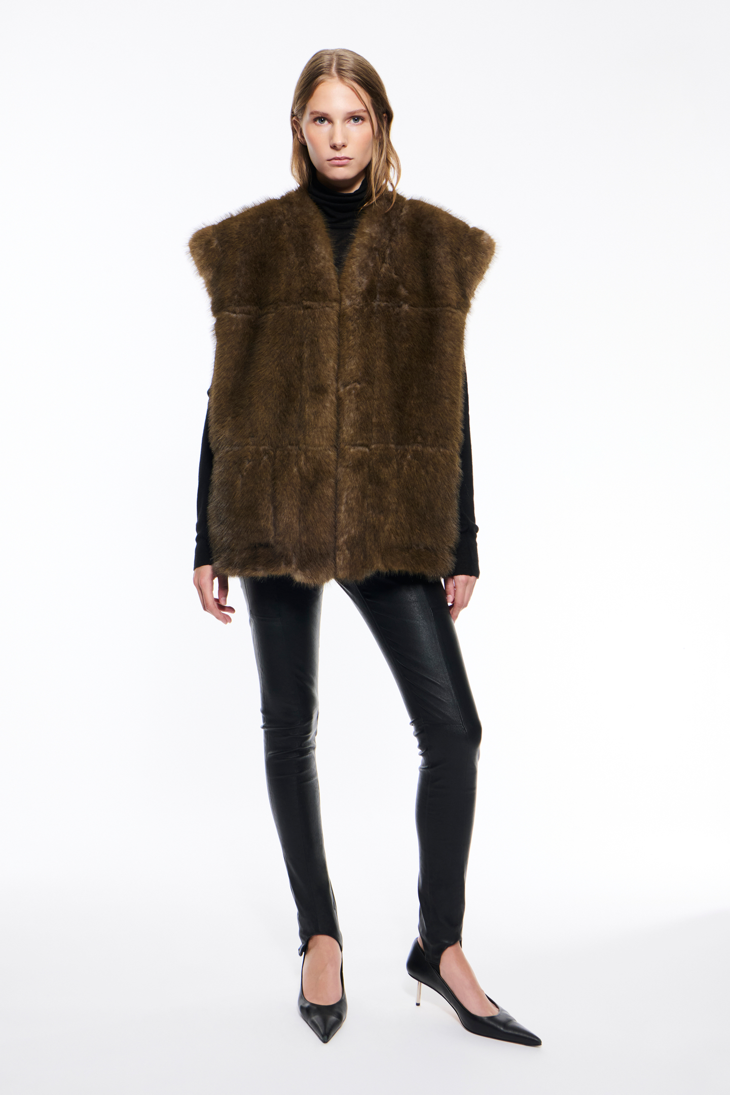 STAND STUDIO | Cassia Vest - Faux Leather Reversible - Black/Brown