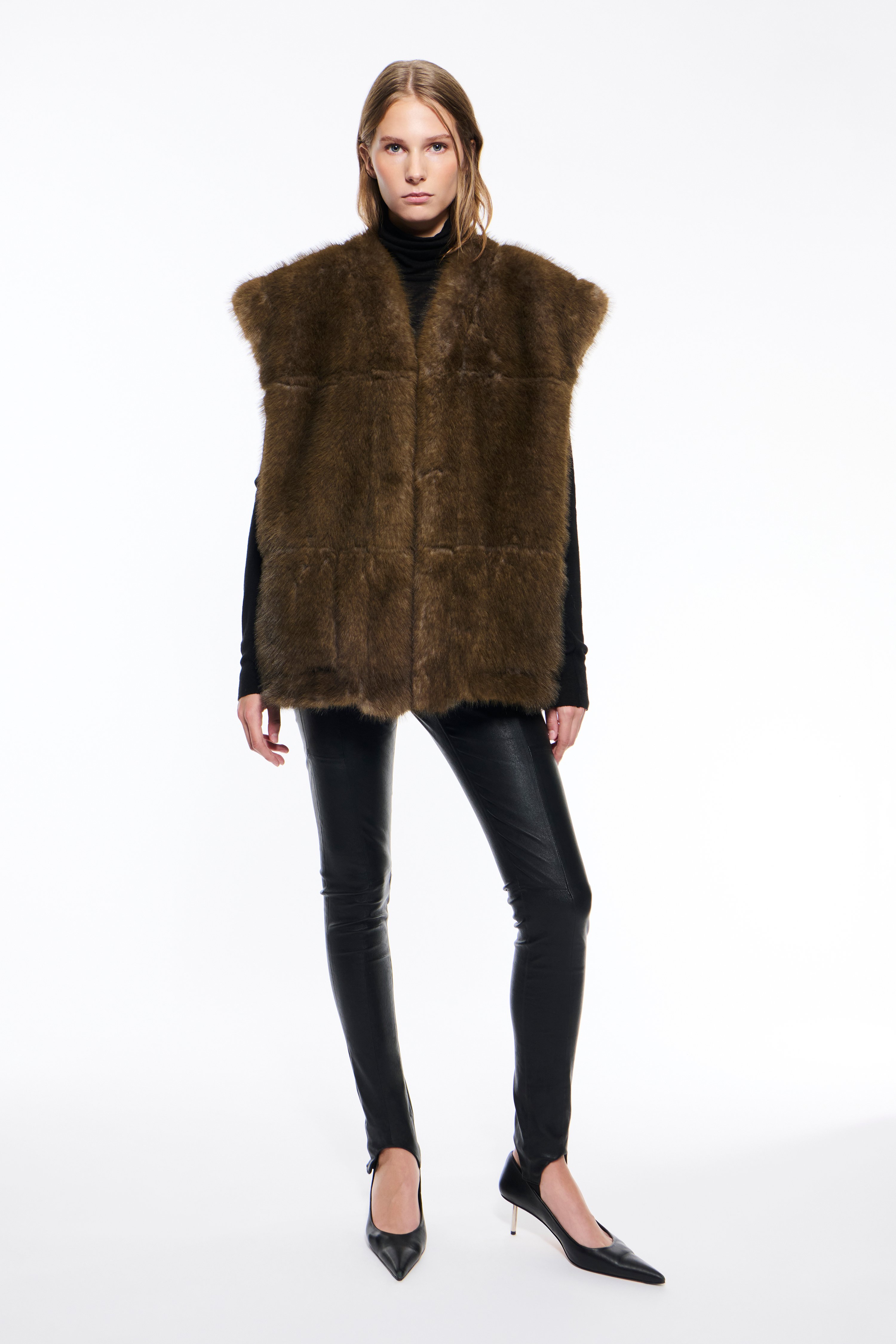 STAND STUDIO | Cassia Vest - Faux Leather Reversible - Black/Brown
