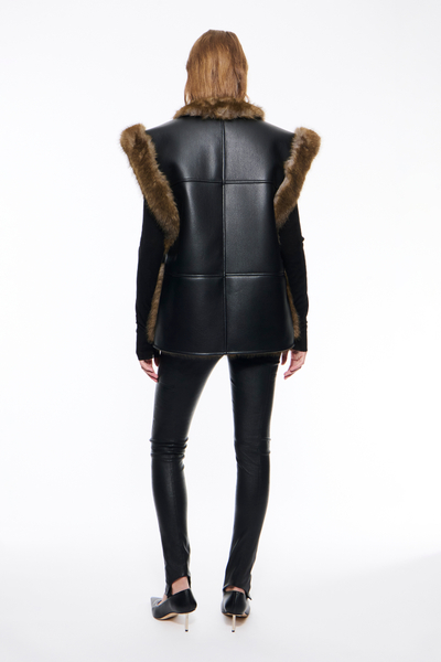STAND STUDIO | Cassia Vest - Faux Leather Reversible - Black/Brown