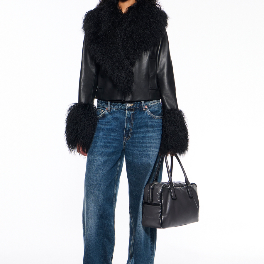 STAND STUDIO | Mim Jacket - Lamb Leather Mongolian Fur - Black