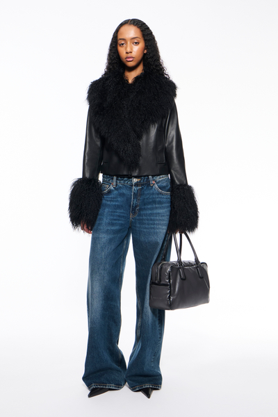 STAND STUDIO | Mim Jacket - Lamb Leather Mongolian Fur - Black