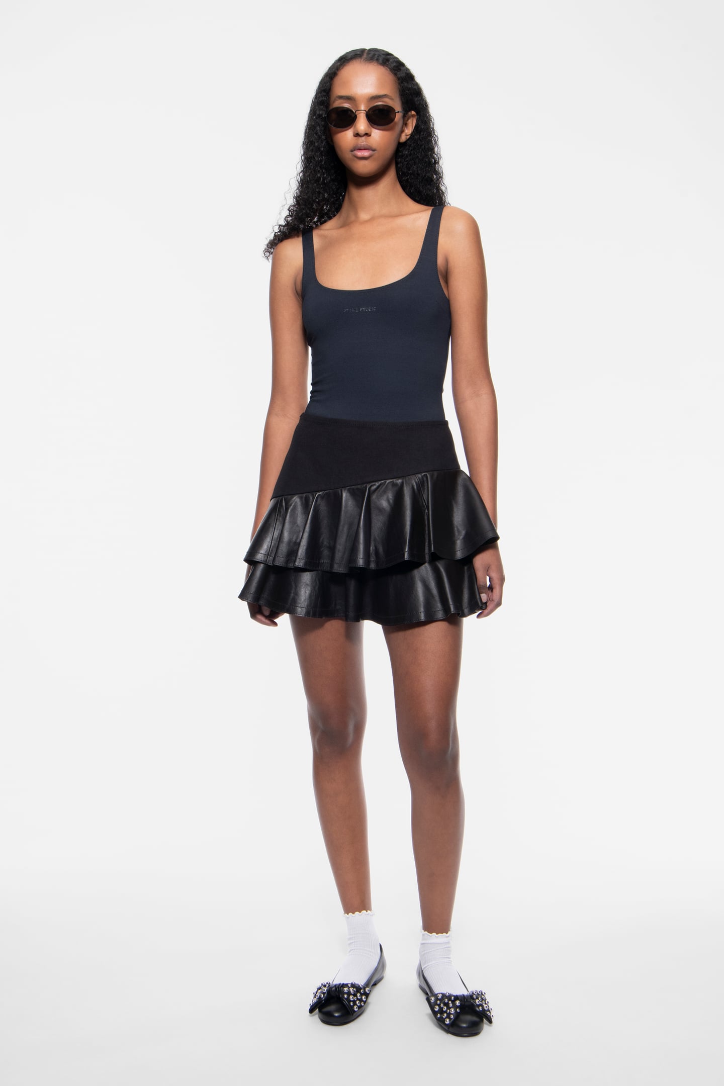 スカート litmus JANSOLVIEASSEMBLY mini skirt STAND STUDIO | Jannie Skirt - Cotton Canvas Lamb Leather - Black