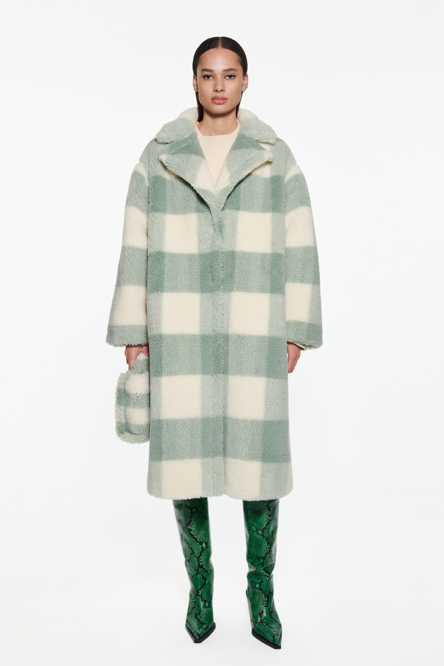 Maria Coat Mint/Off White L Check | Stand Studio